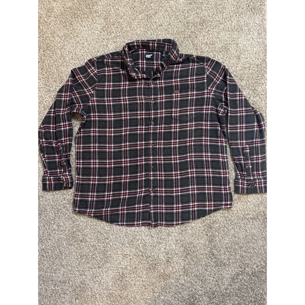Lands' End Men's XXL Plaid Long Sleeve Button Front Shirt Gray Burgundy